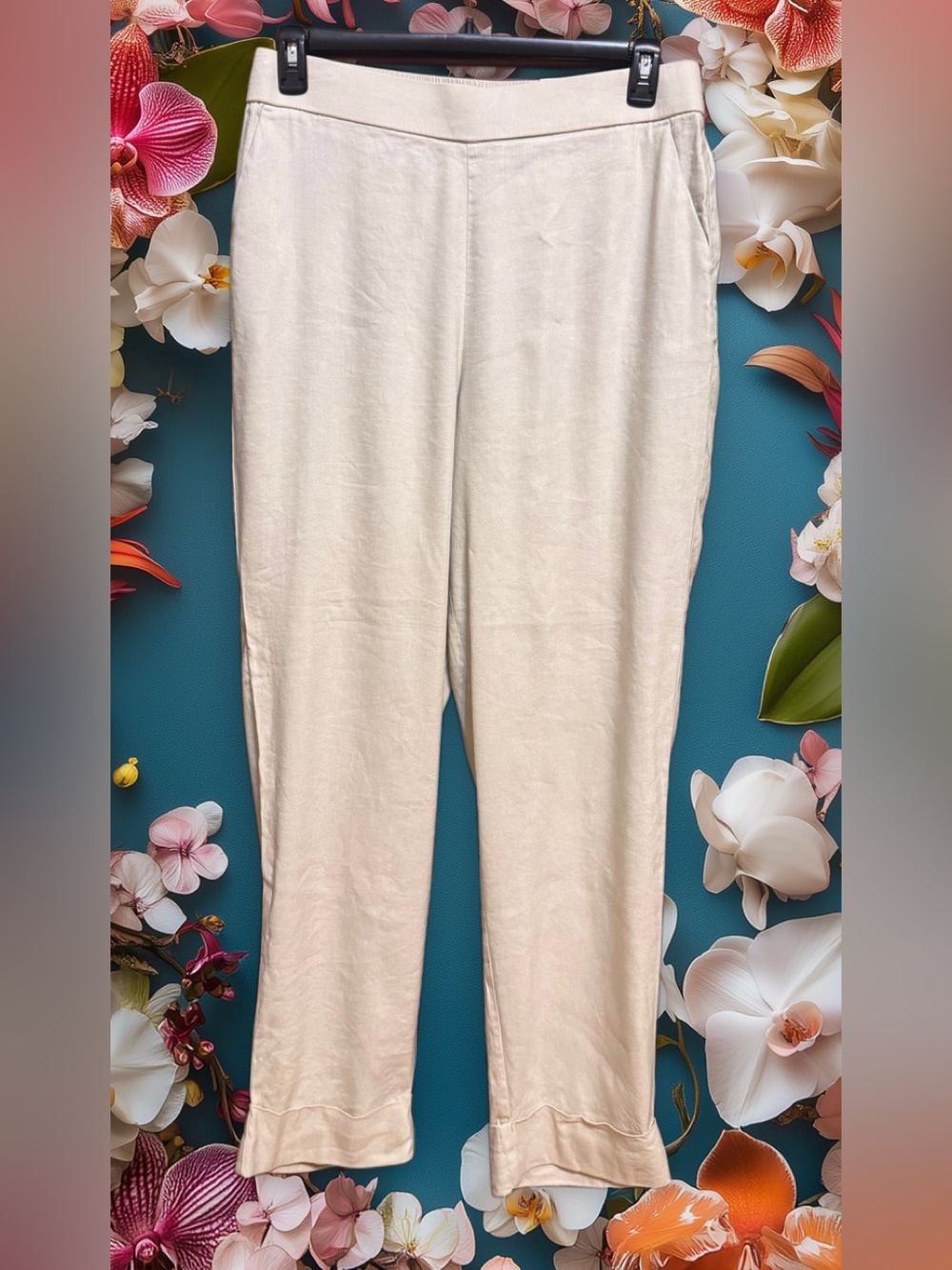Alfani NWT Linen & Rayon Cream Elastic Waist Pants size Large
